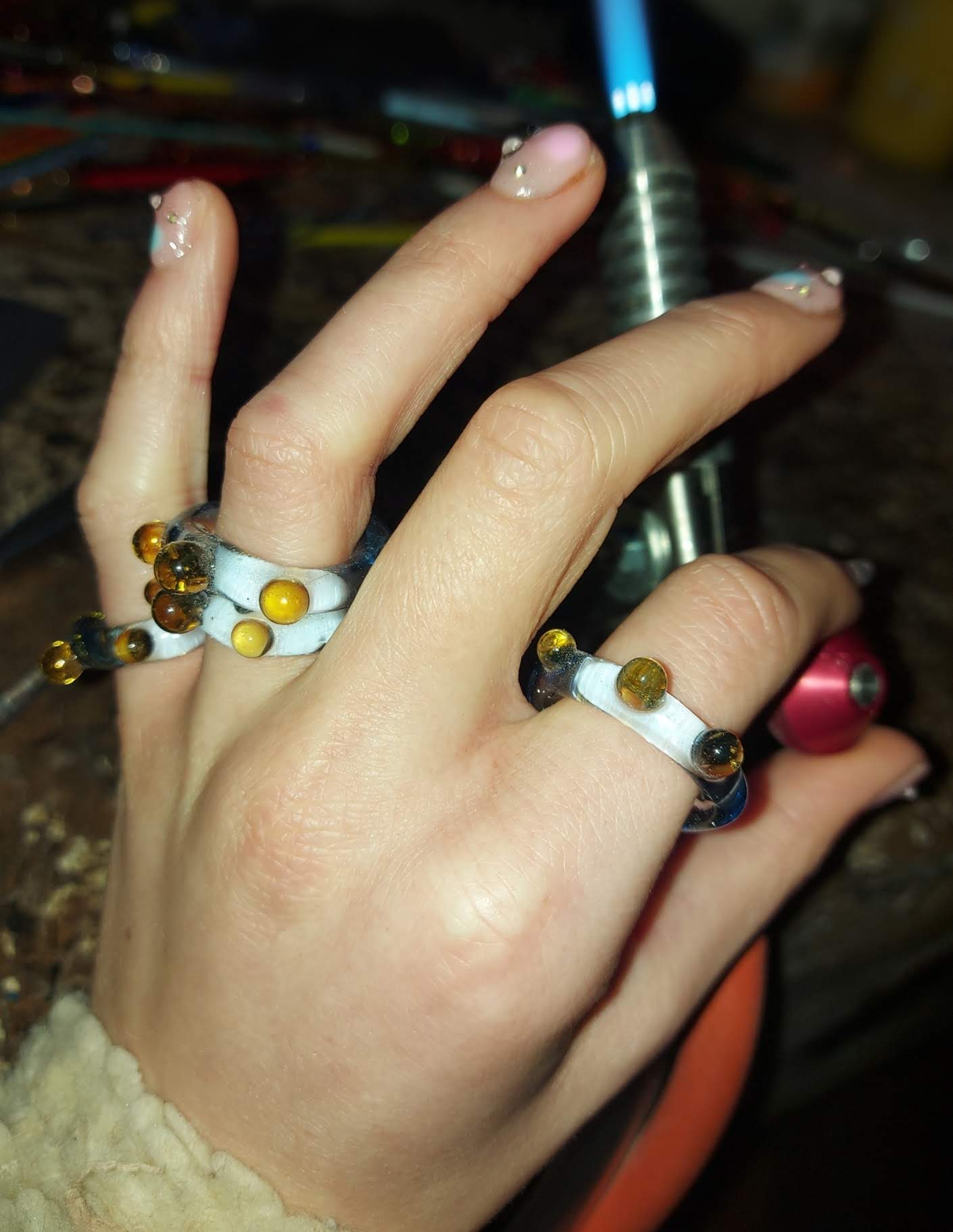 Ice Clear Blue Honey Yellow Bubble Rings.