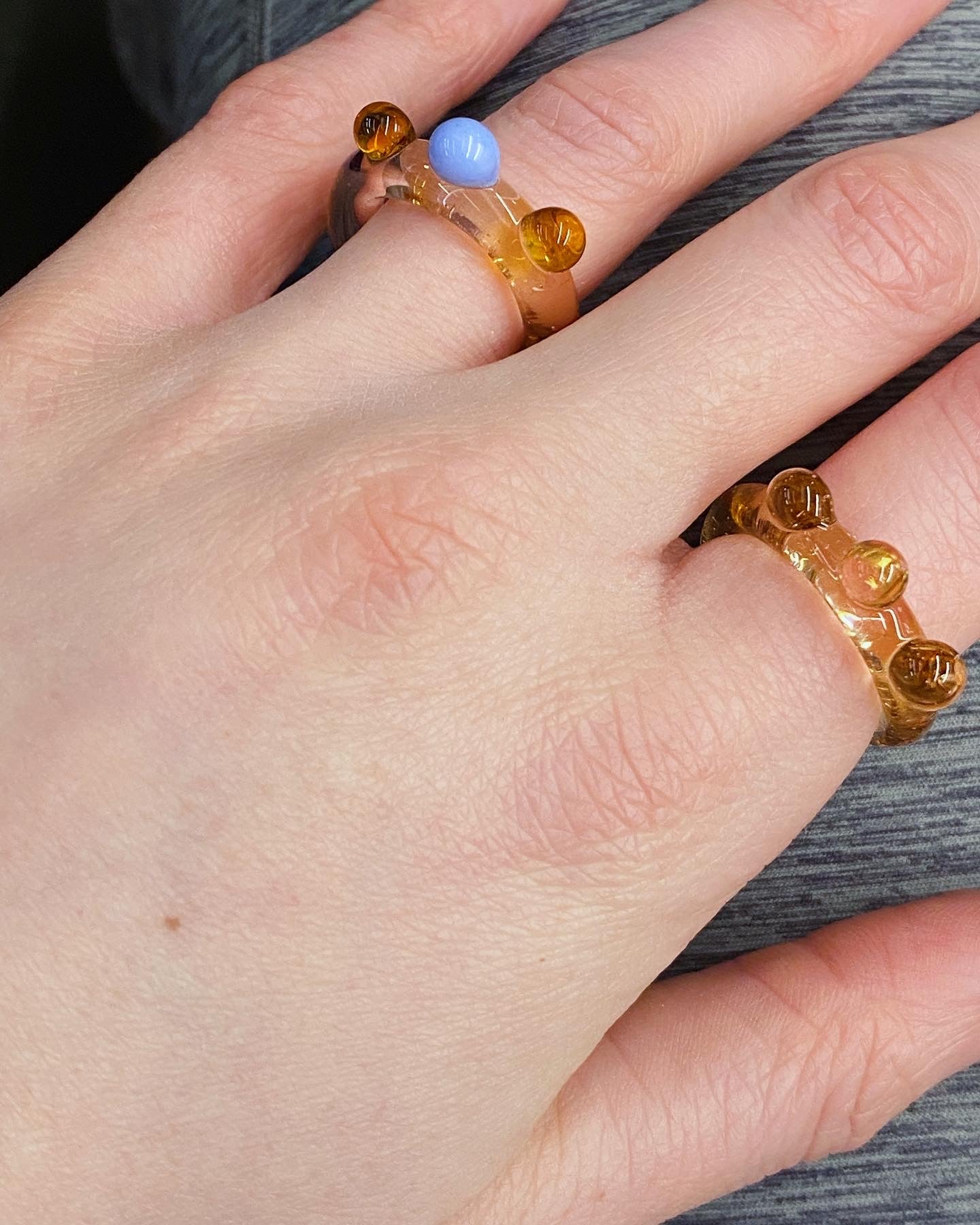 Clear Pink Murano Glass Bubble Ring.