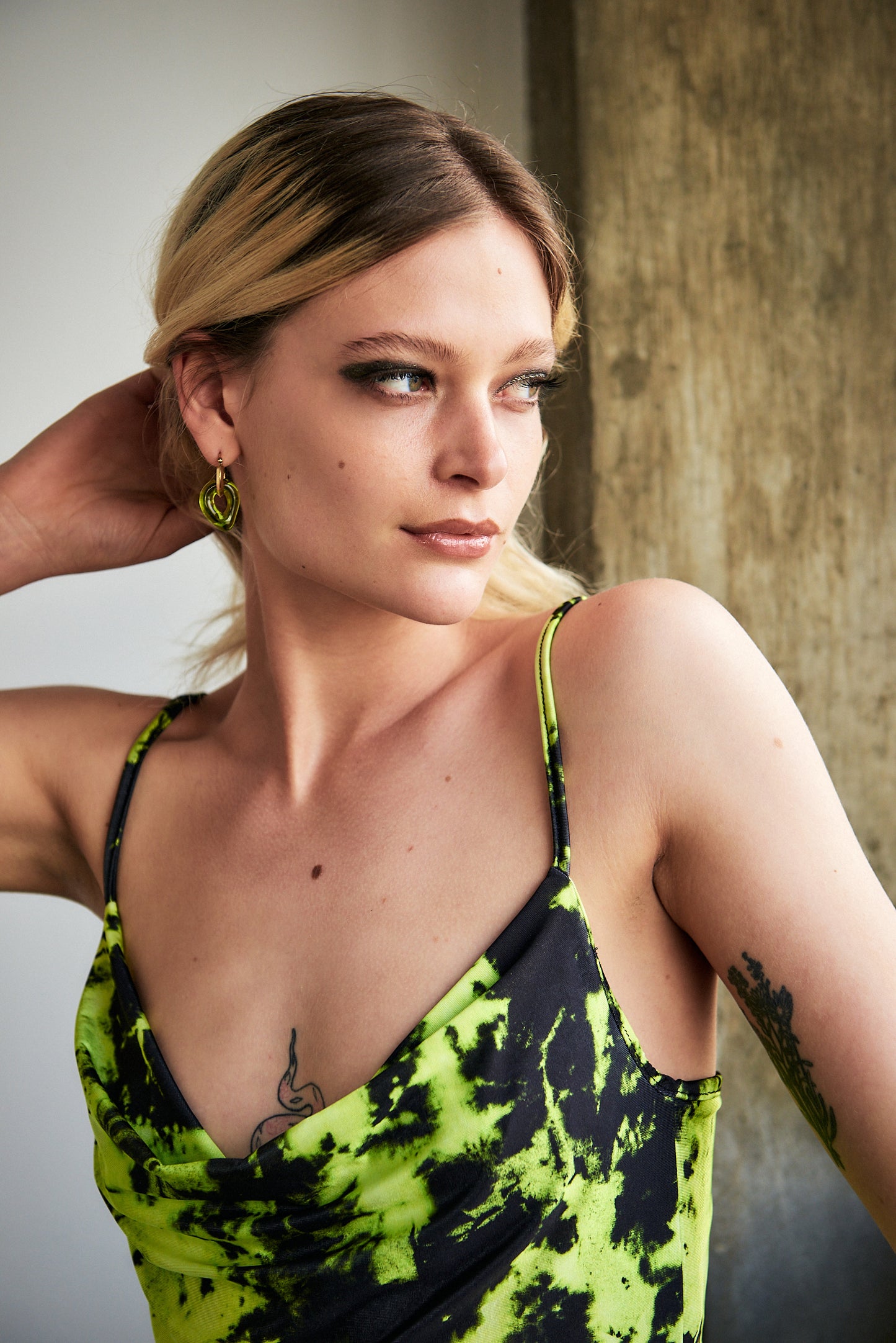 Clear Green Murano Glass Donut Drop Charm Hoops