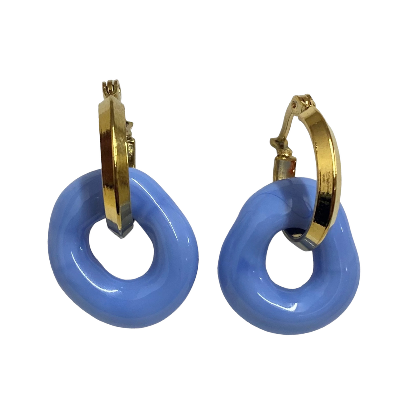 Blue Murano Glass Donut Drop Charm Hoops