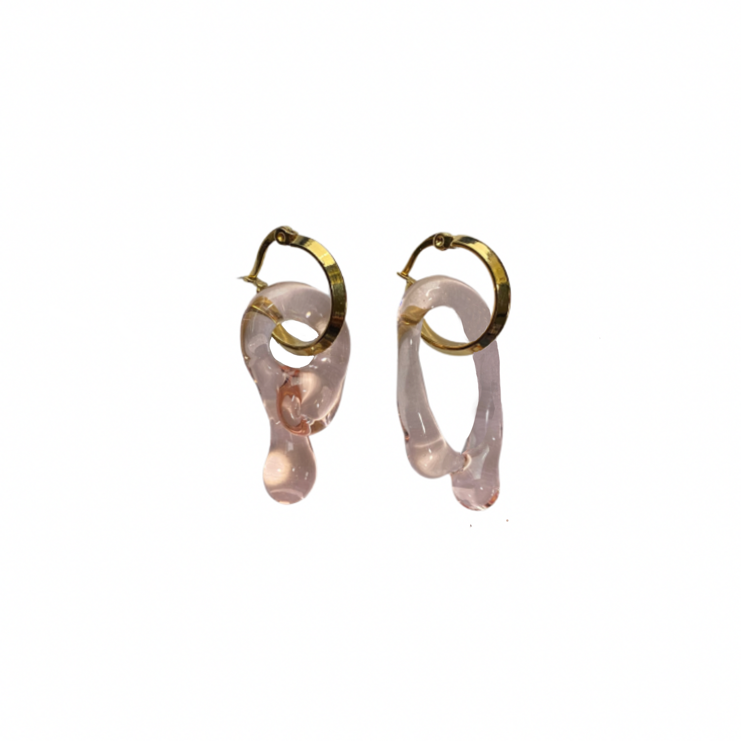 Clear Pink Murano Glass Drip Charm Hoops
