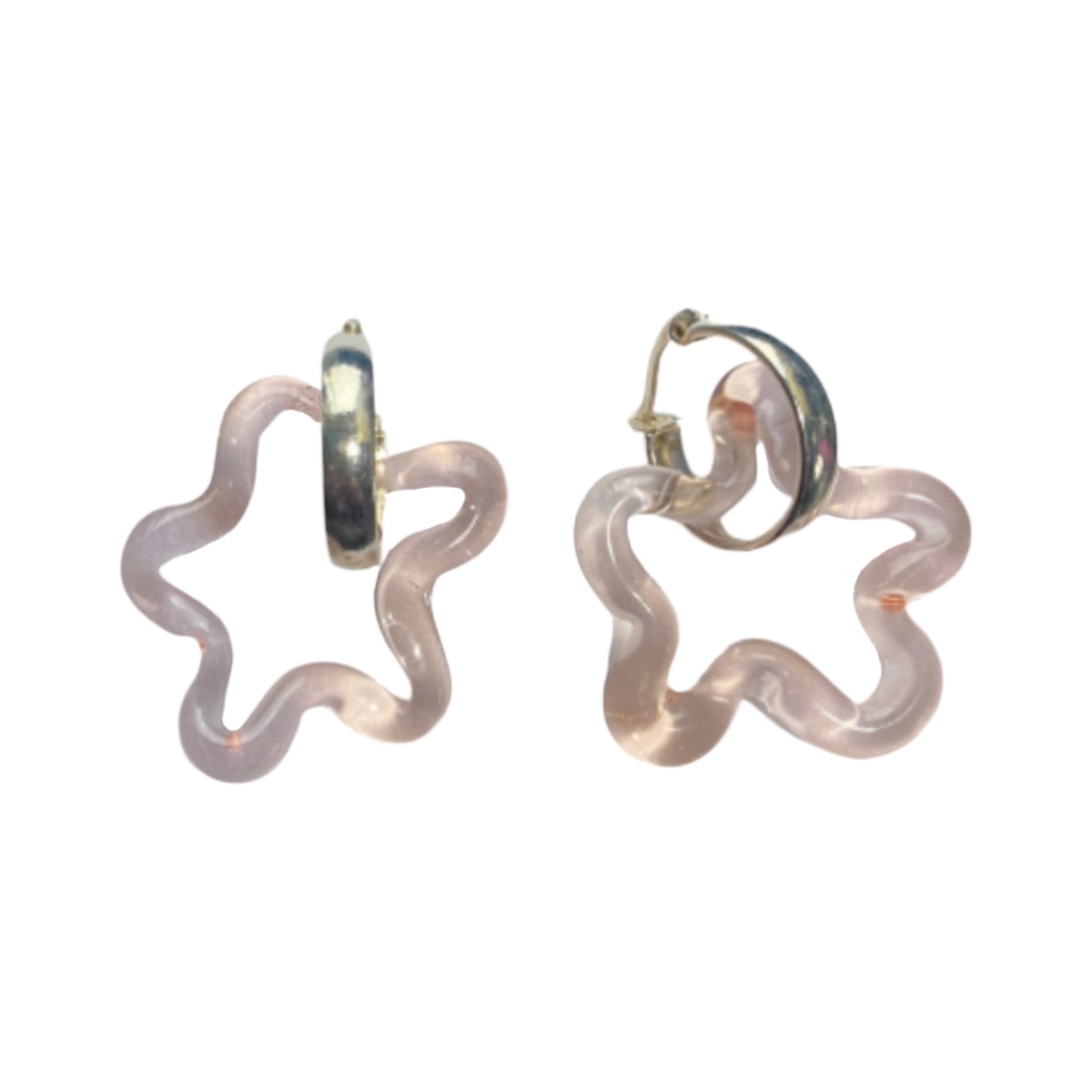 Clear Pink Murano Glass Squiggle Charm Hoops
