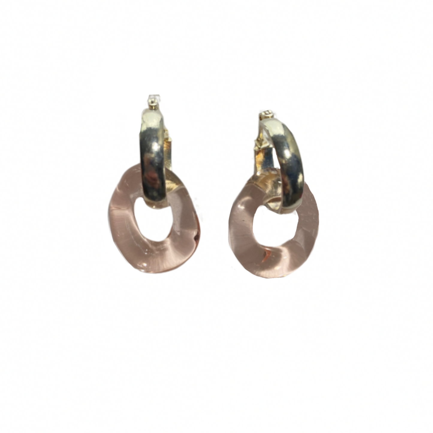 Clear Pink Murano Glass Donut Drop Hoops