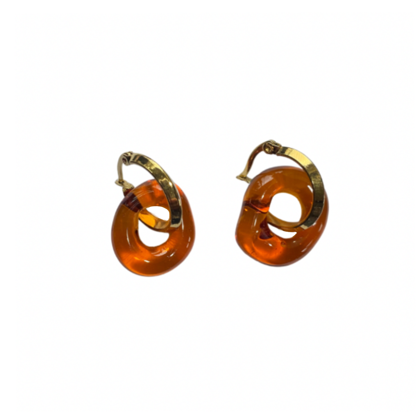 Clear Amber Murano Glass Donut Drop Charm Hoop