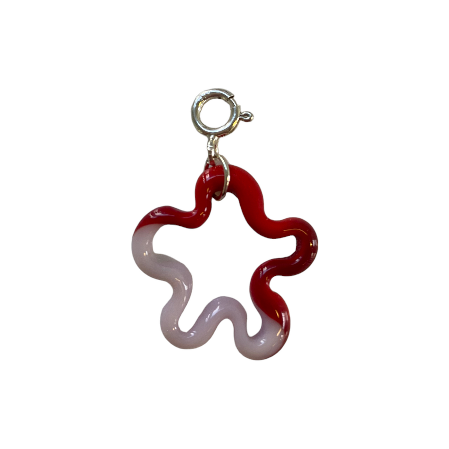 Opaque Red/ Quartz Murano Glass Dual Squiggle Charm