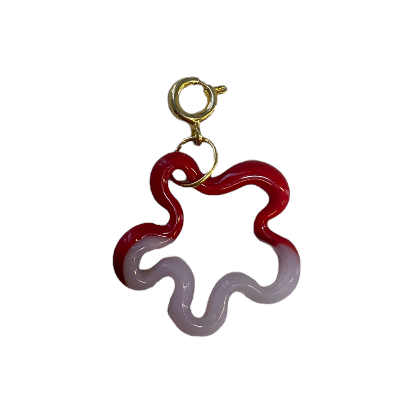 Opaque Red/ Quartz Murano Glass Dual Squiggle Charm