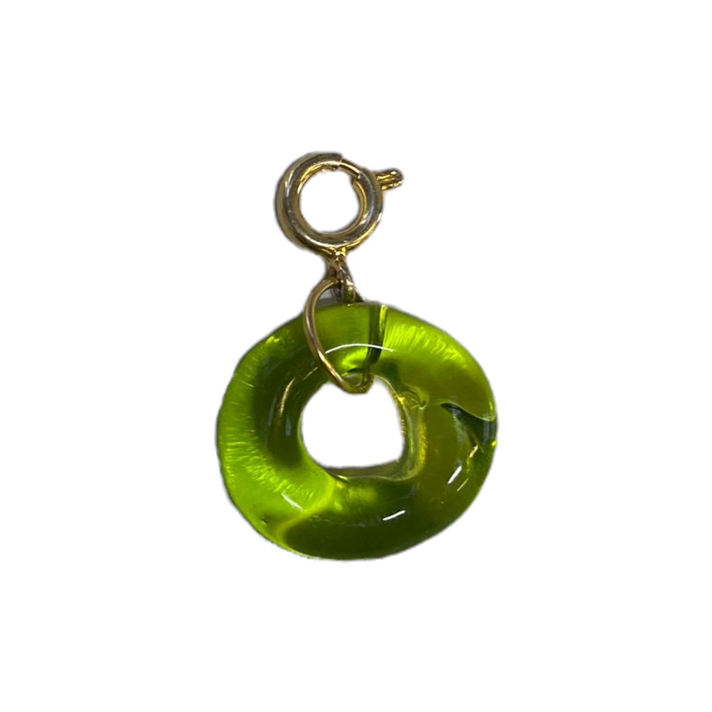 Clear Green Murano Glass Donut Charm (Medium)