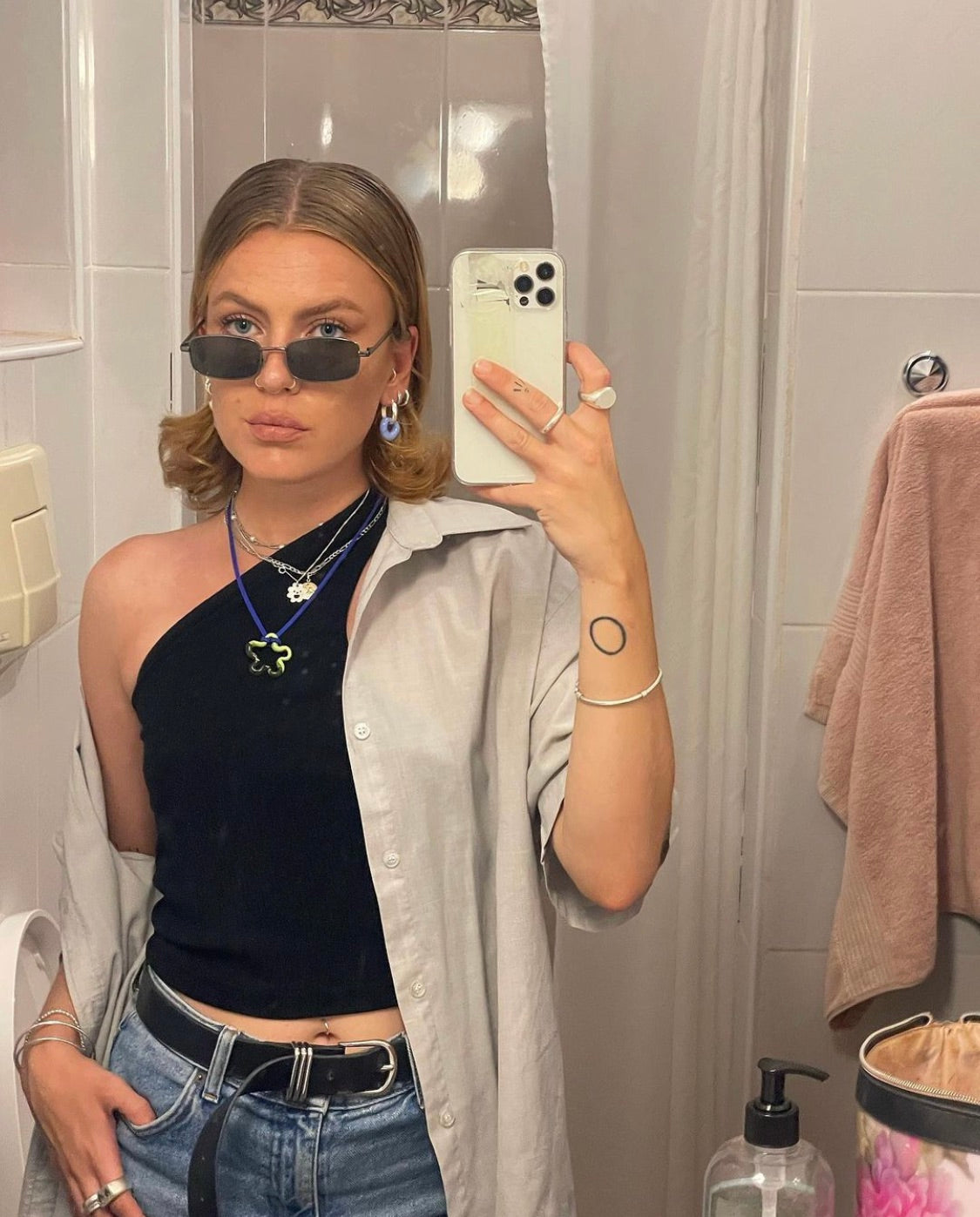 Blue Murano Glass Donut Drop Charm Hoops