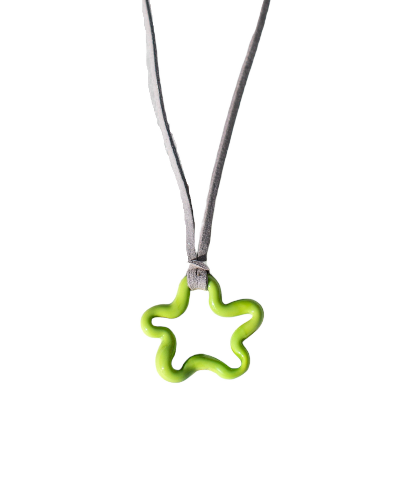 Opaque Green Glass Squiggle Charm Rope Tie Necklace