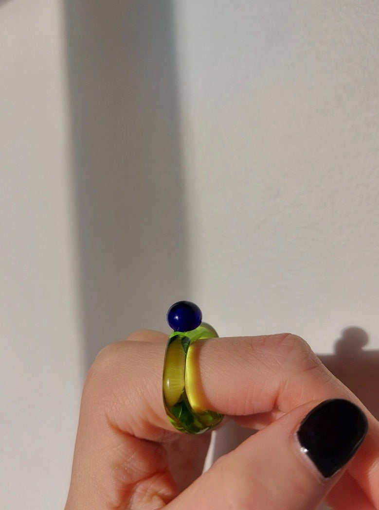Green and Blue Murano Glass Bubble Ring.