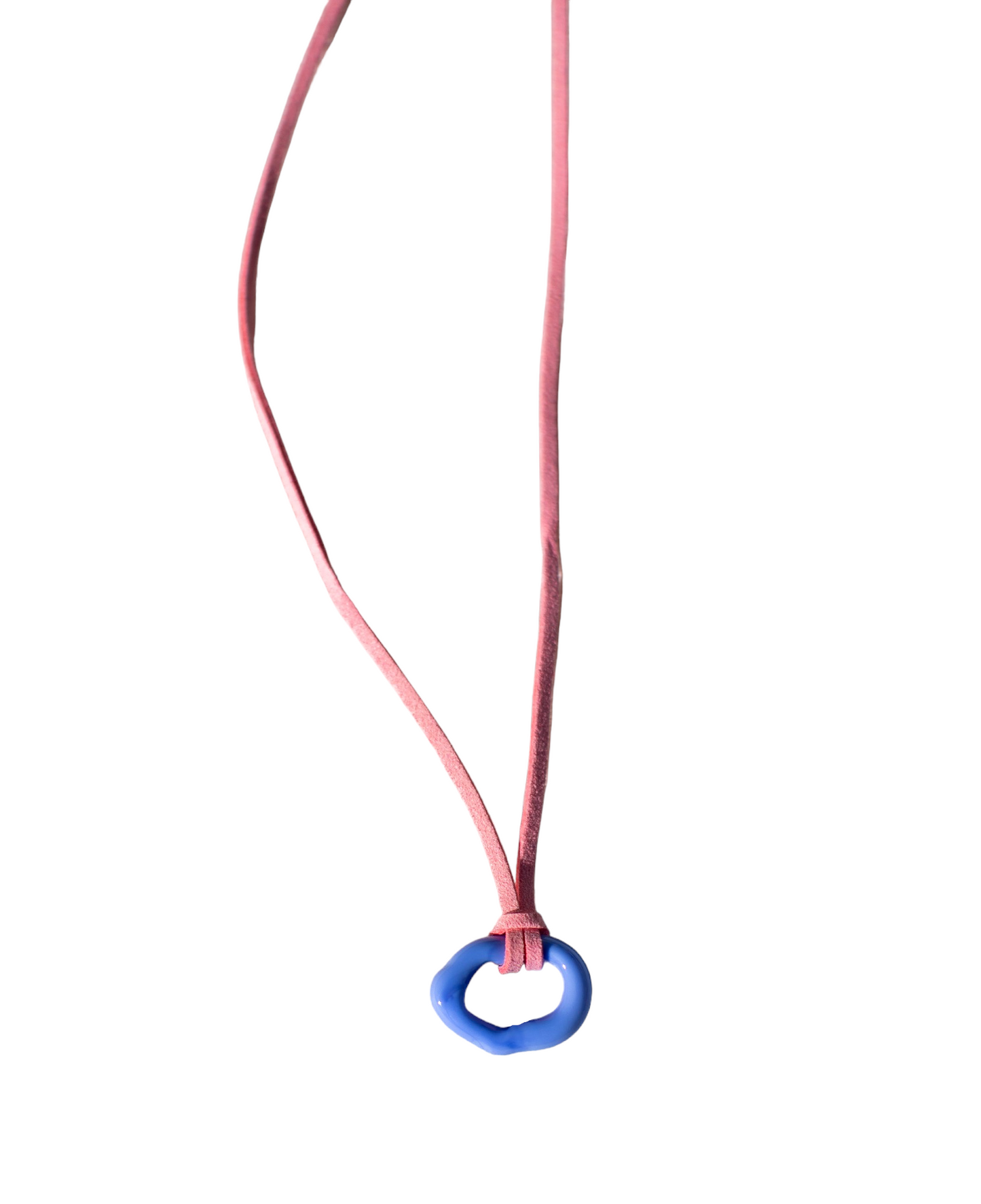 Opaque Blue Glass Donut Charm Rope Tie Necklace