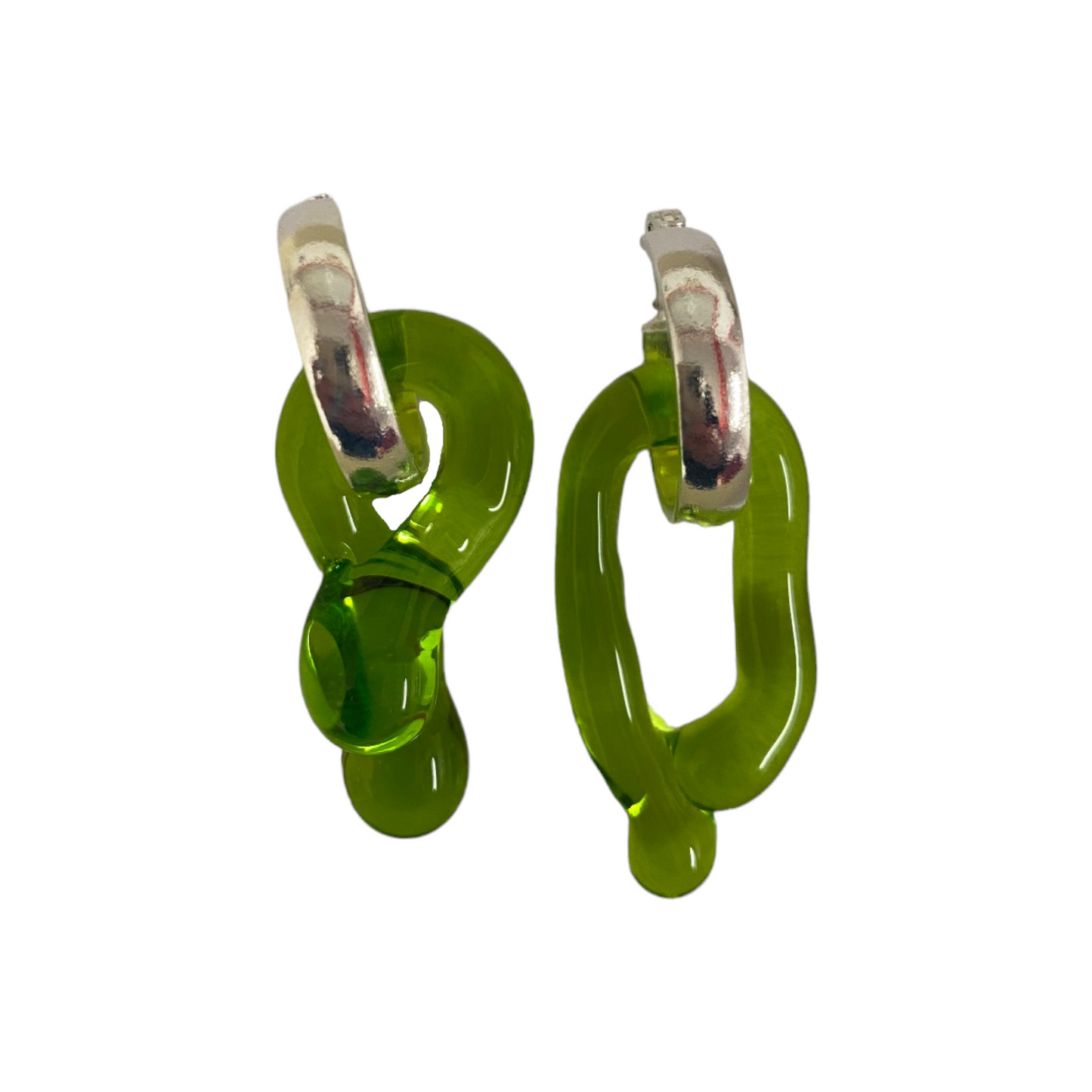 Clear Green Murano Glass Drip Charm Hoops