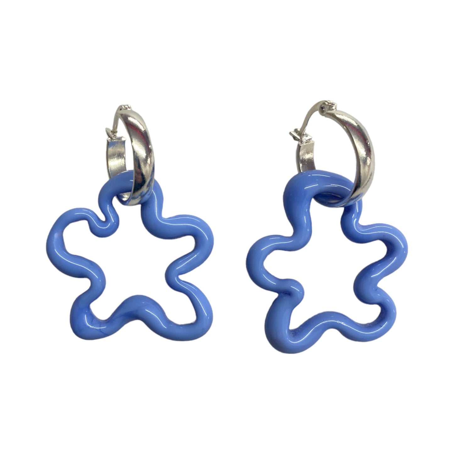 Blue Murano Glass Squiggle Charm Hoops