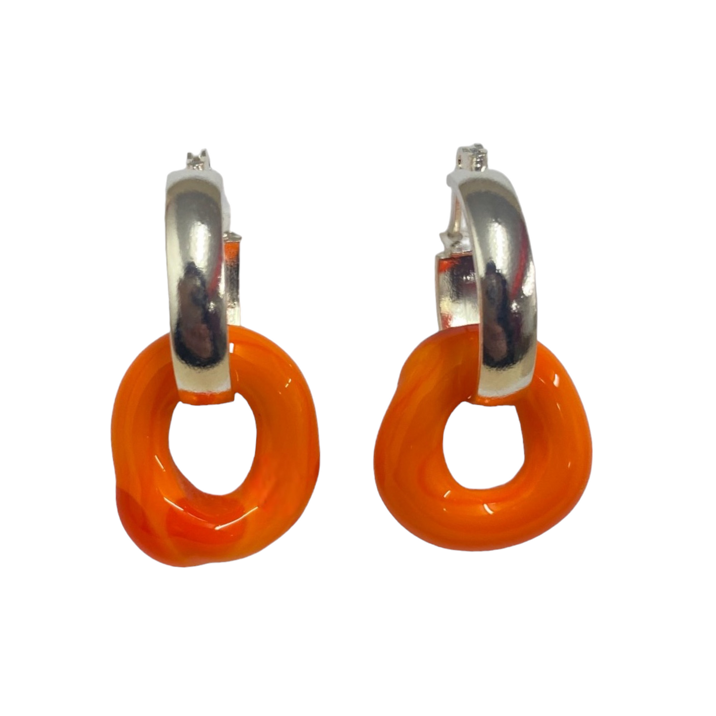 Opaque Orange Murano Glass Donut Drop Charm Hoops