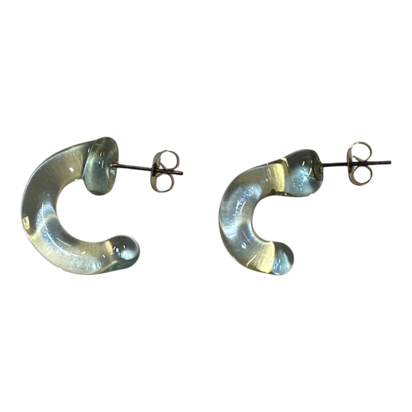 Clear Teal Blue Half Hoop Pair