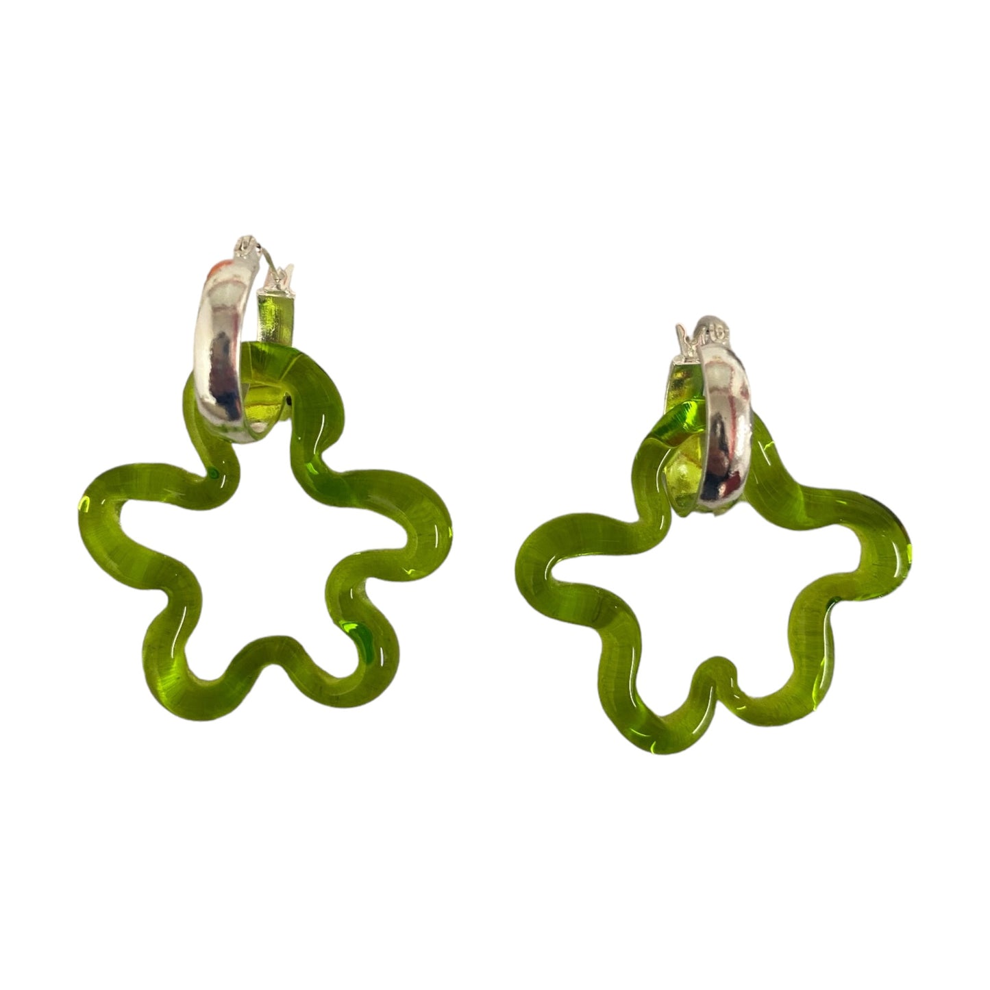 Clear Green Murano Glass Squiggle Charm Hoops