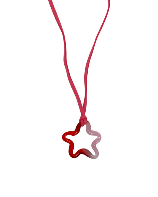 Dual Red/Quartz Glass Squiggle Charm Rope Tie Necklace