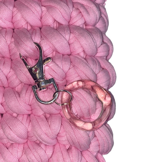 Baby Pink Mini Crochet Bag Pink and Red Murano Glass Bag Charms.