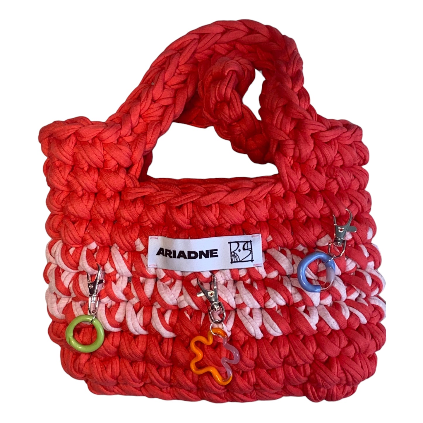 Red Pink Crochet Bag Mixed Bag Charms