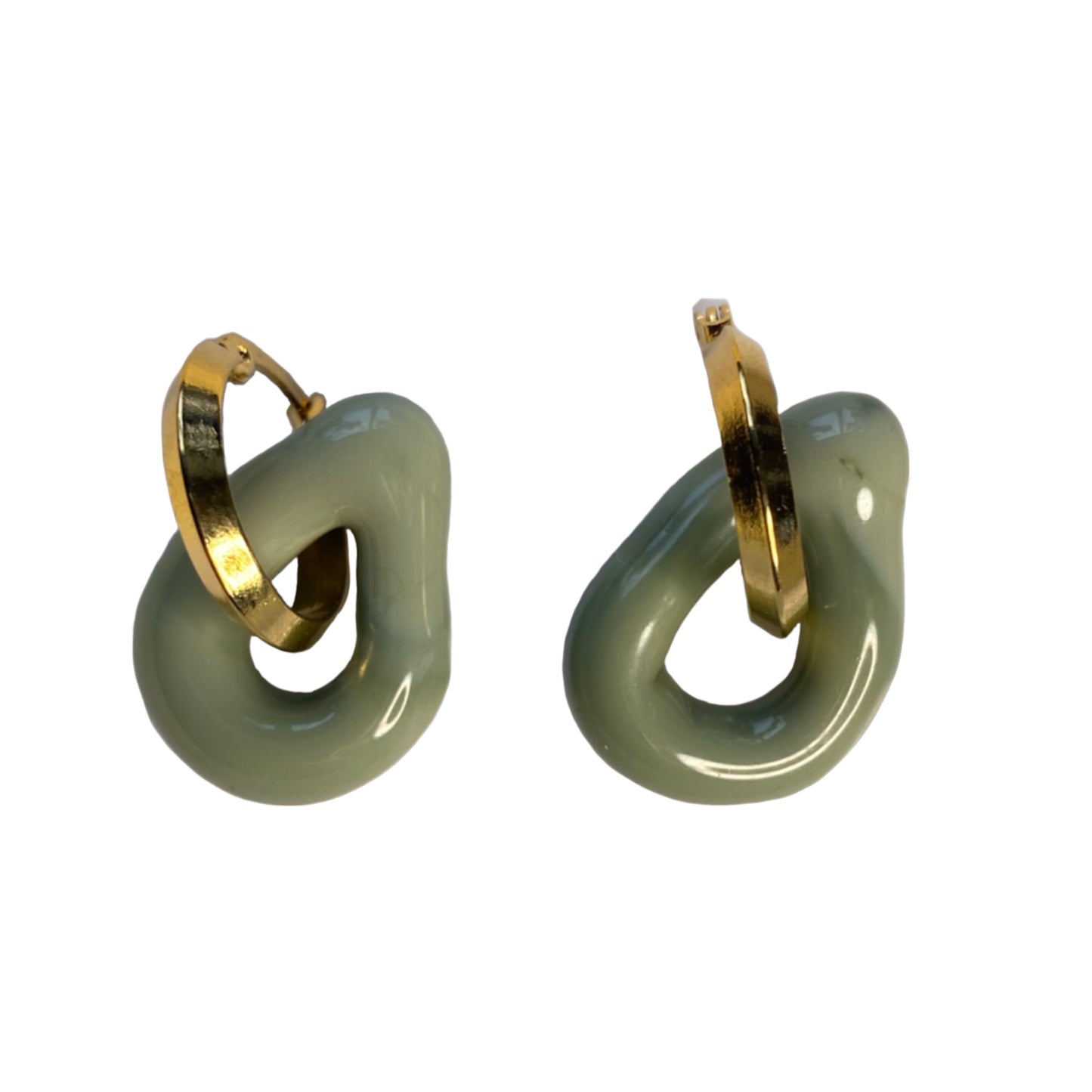 Opaque Grey Murano Glass Donut Drop Charm Hoops.