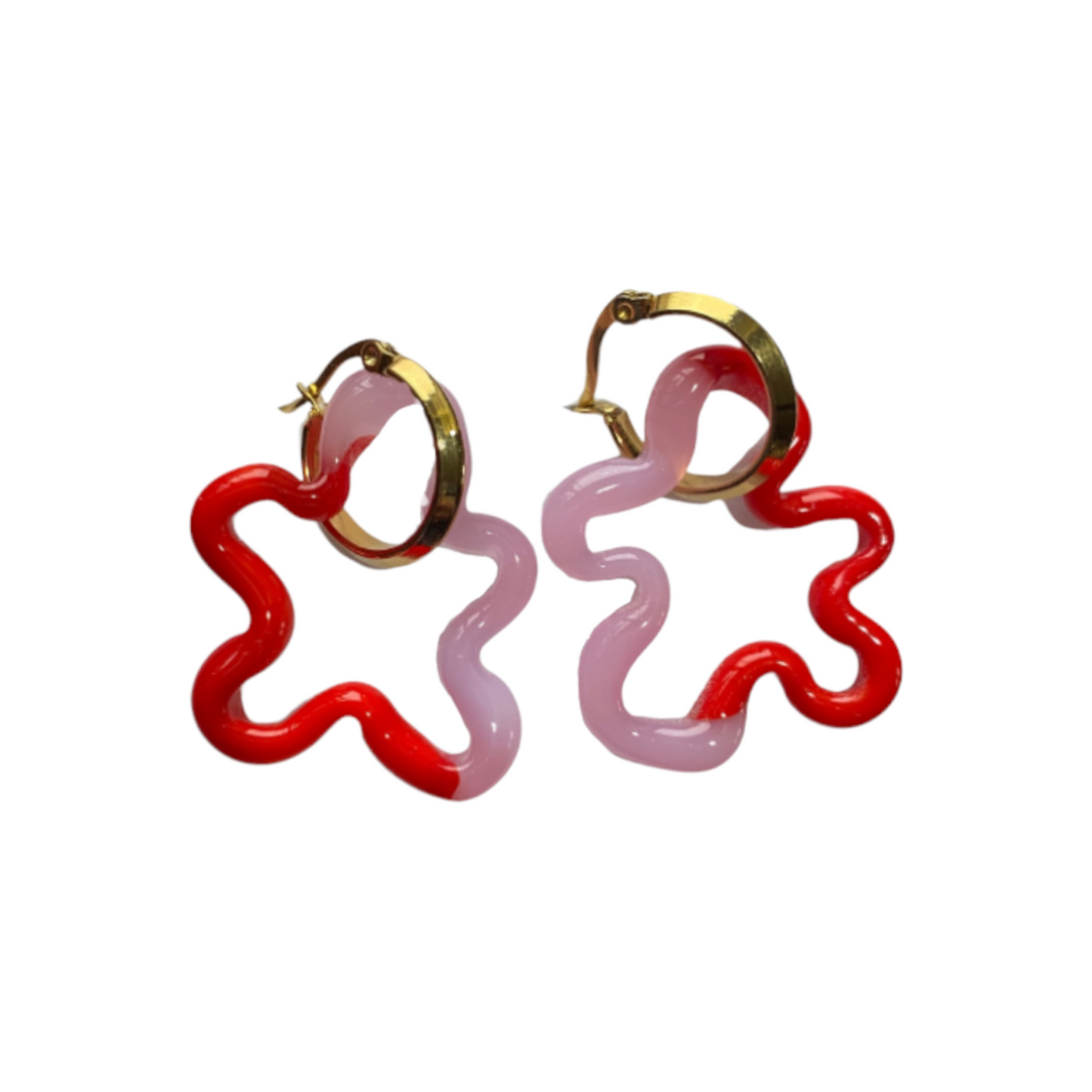 Dual Red/Quartz Murano Glass Squiggle Charm Hoops