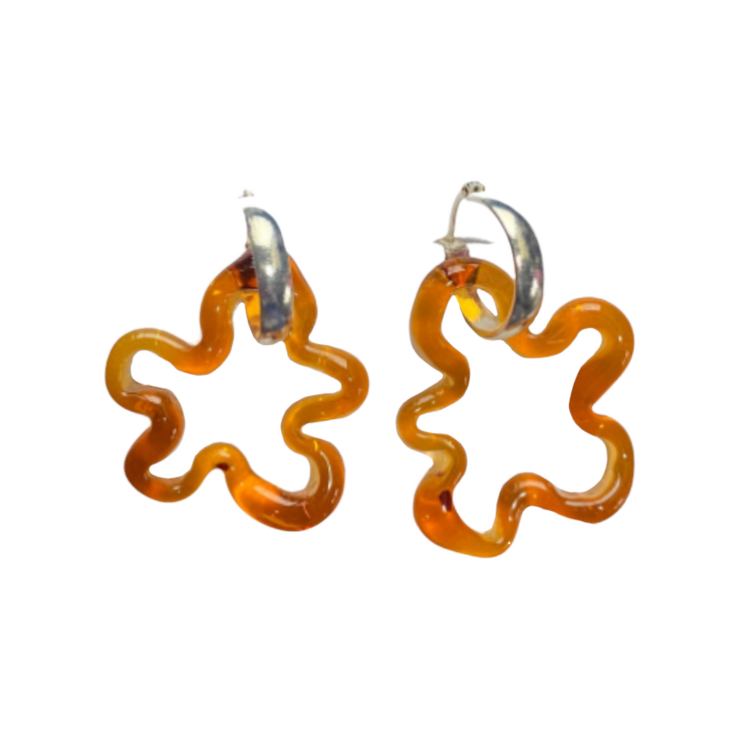 Amber Murano Glass Squiggle Charm Hoops