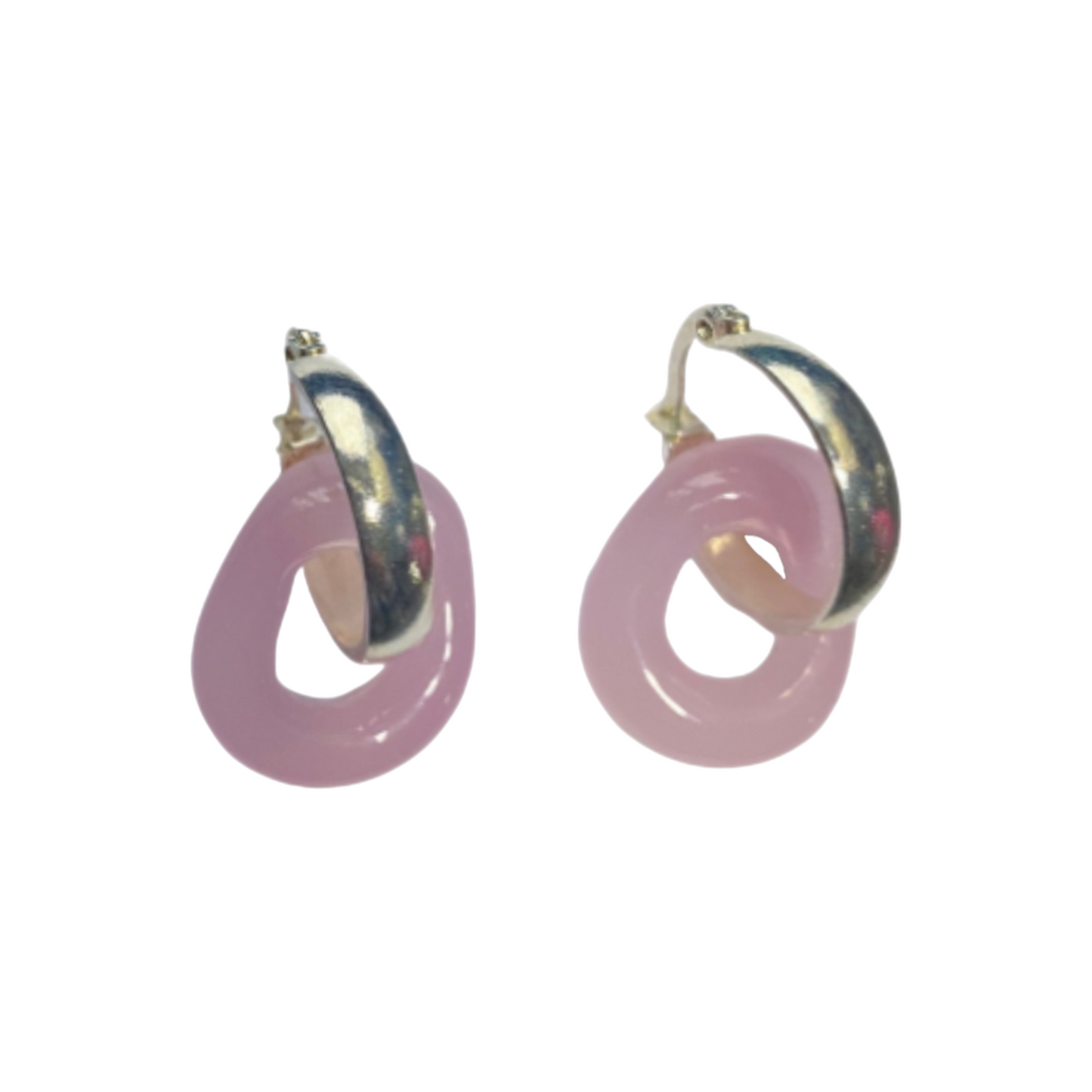 Quartz Murano Glass Donut Drop Charm Hoops.