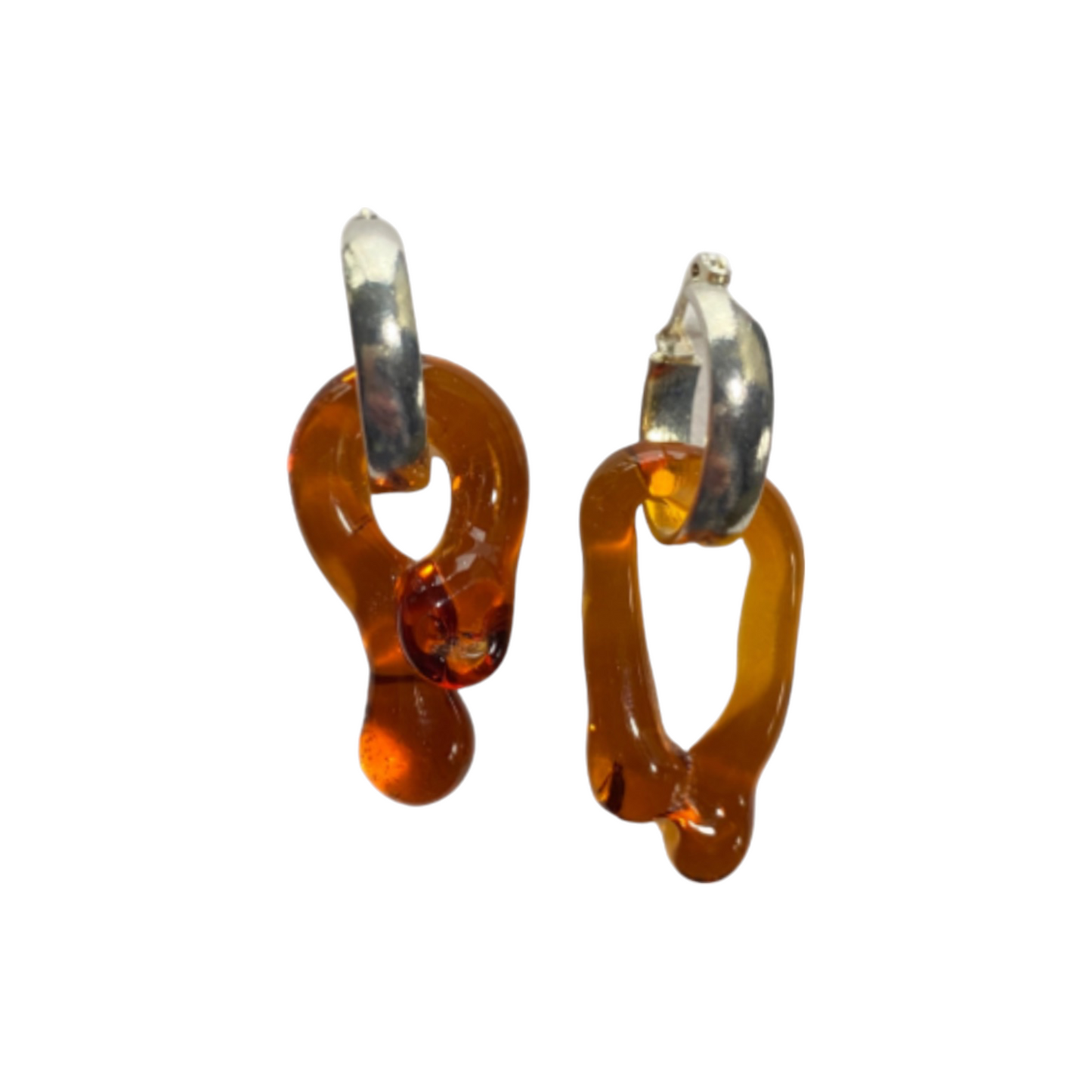 Amber Murano Glass Drip Charm Hoops