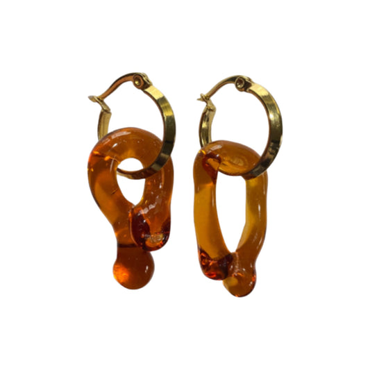 Amber Murano Glass Drip Charm Hoops