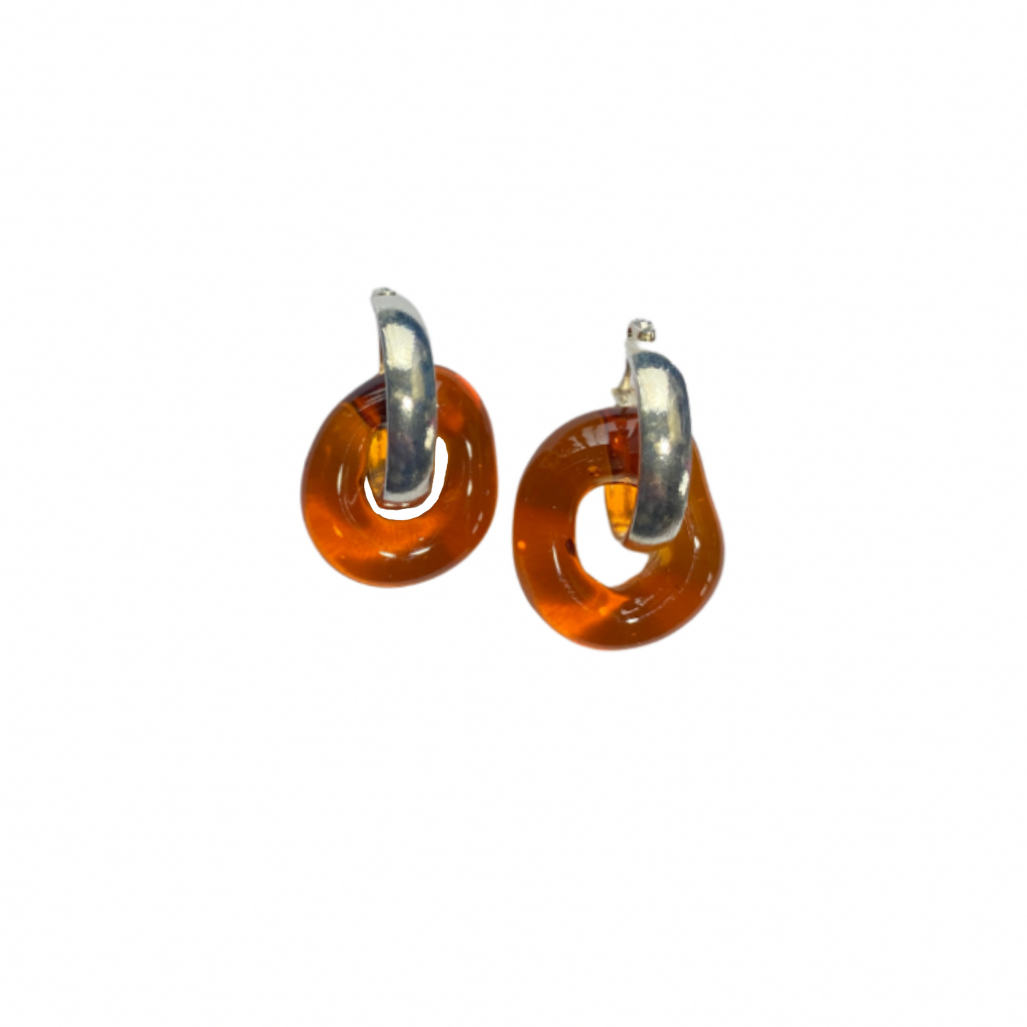 Clear Amber Murano Glass Donut Drop Charm Hoop