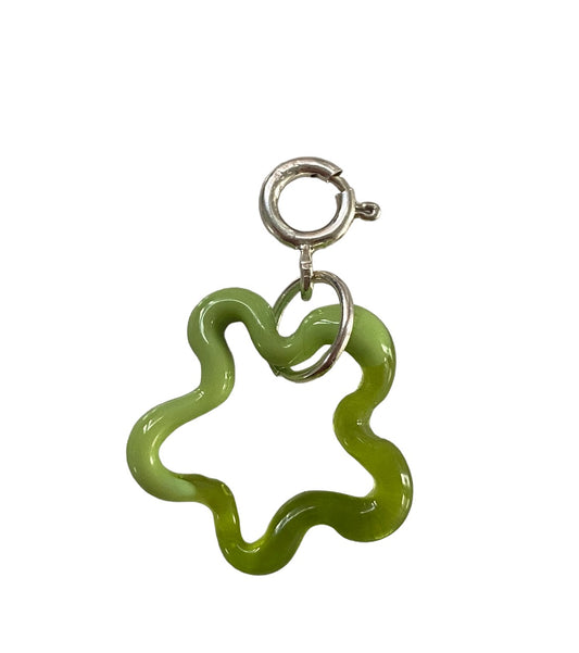 Clear Green/ Opaque Green Murano Glass Dual Squiggle Charm