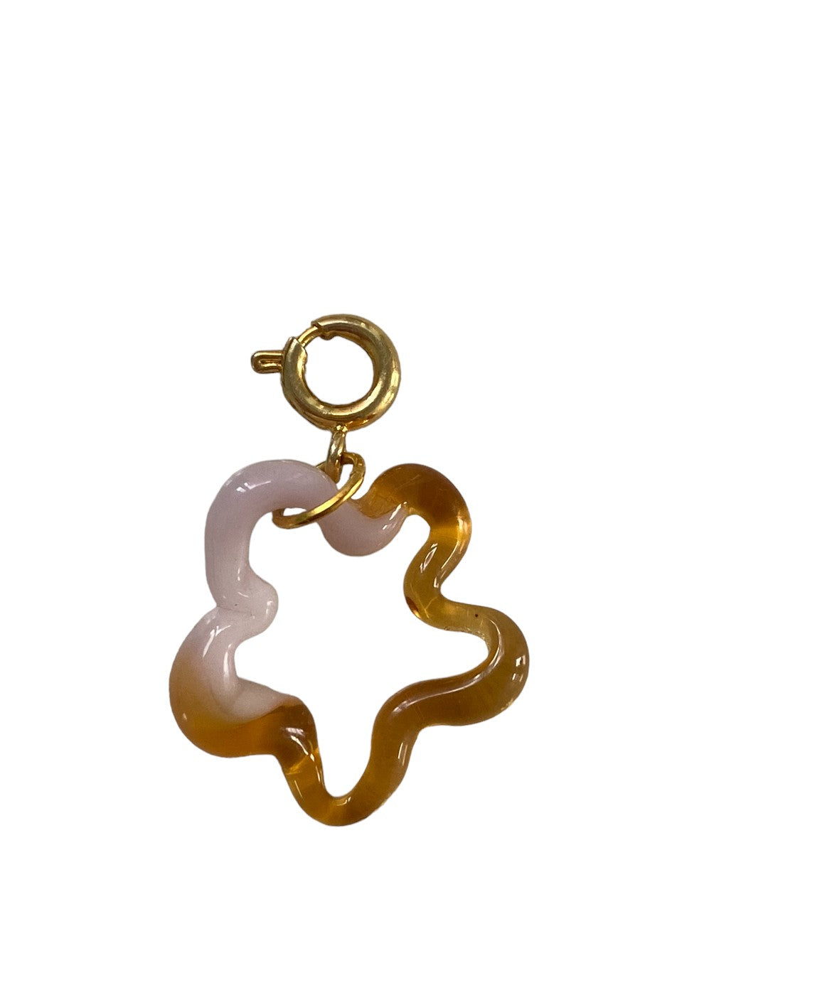 Clear Amber/ Opaque Pink Dual Glass Squiggle Charm