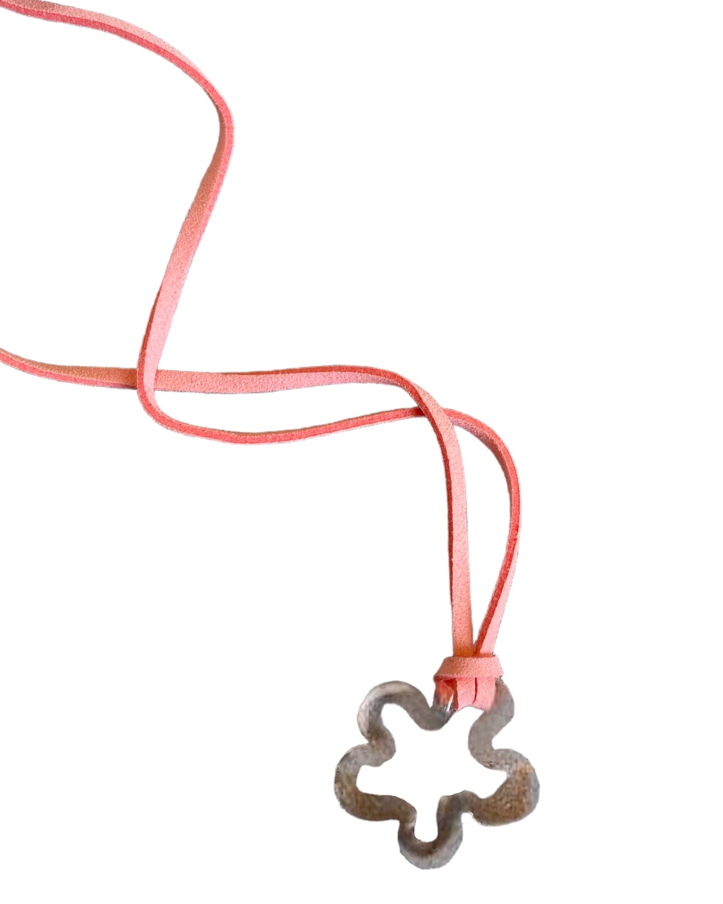 Clear Pink Glass Squiggle Charm Rope Tie Necklace