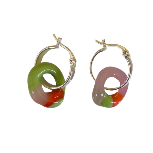 Zero Waste Murano Glass Donut Drop Hoops