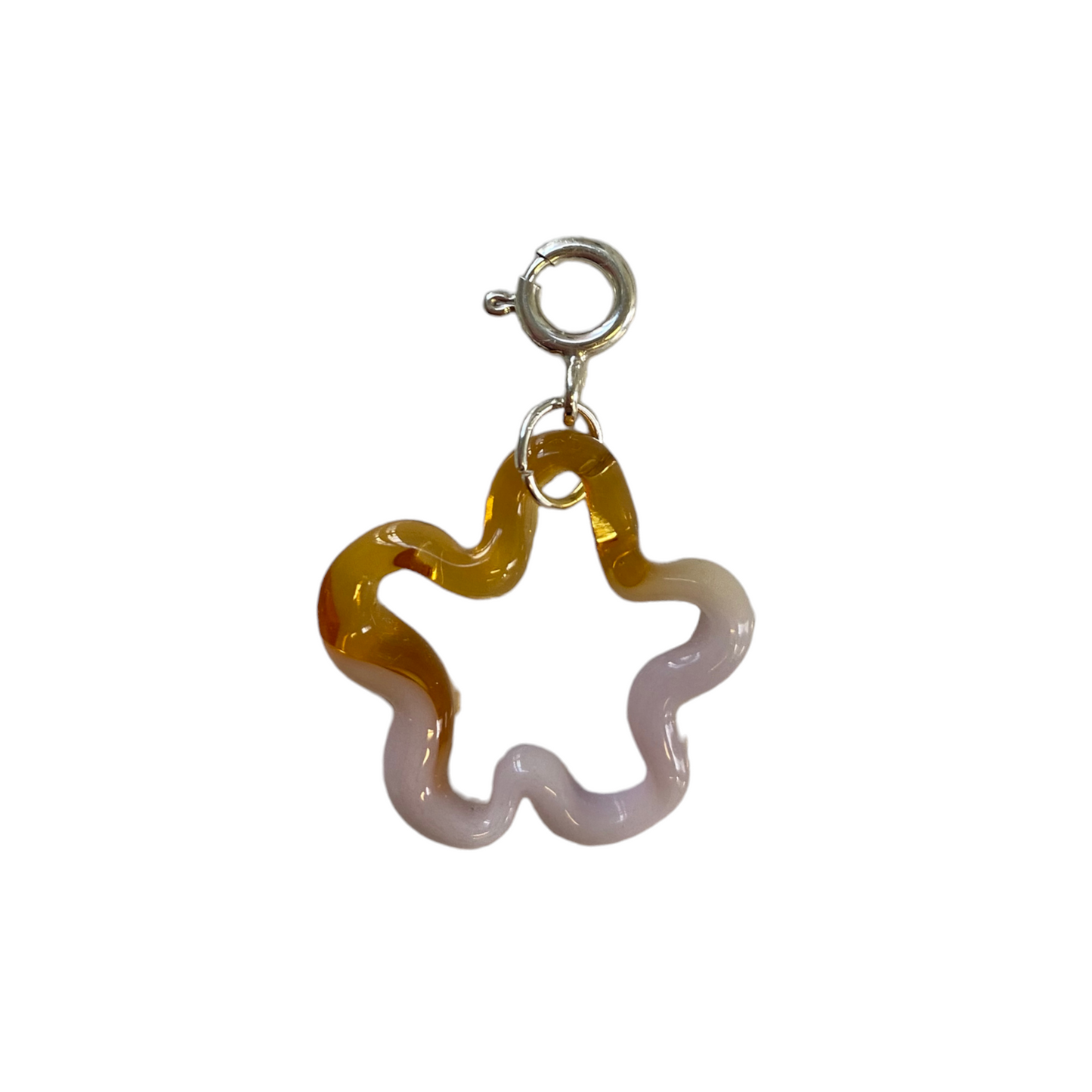 Clear Amber/ Opaque Pink Dual Glass Squiggle Charm