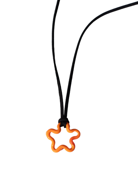 Orange Glass Squiggle Charm Rope Tie Necklace
