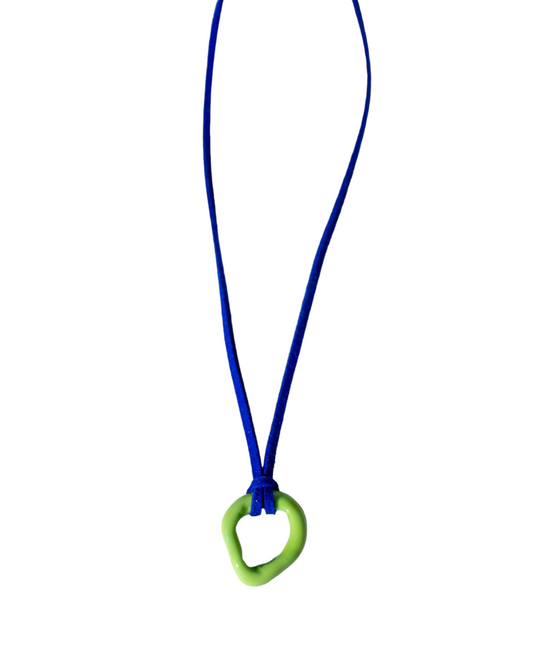 Green Glass Donut Charm Rope Tie Necklace