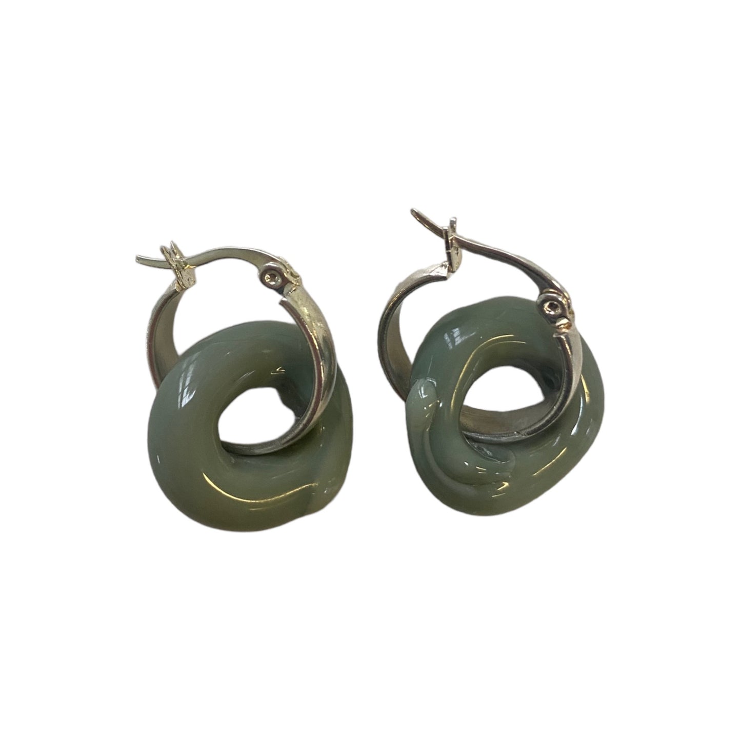 Opaque Grey Murano Glass Donut Drop Charm Hoops.