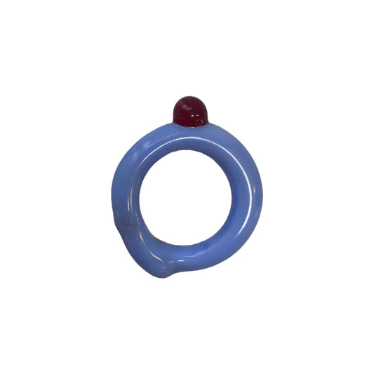 Wine Red And Blue Single Bubble Murano Glass Ring.