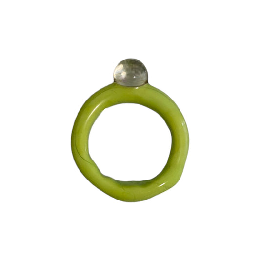 Opaque Green Murano Clear Blue Bubble Ring.