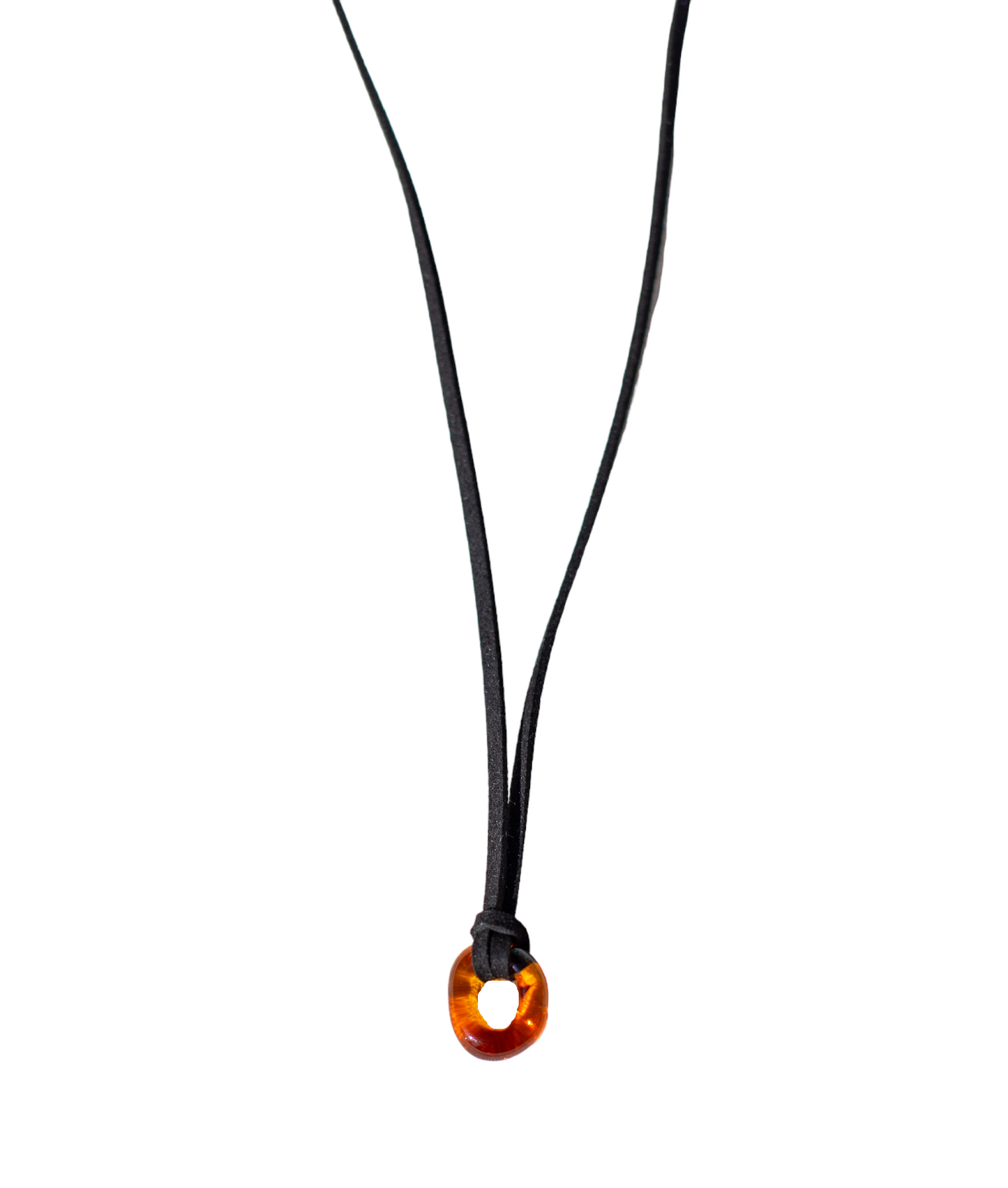 Amber Glass Donut Charm Rope Tie Necklace.