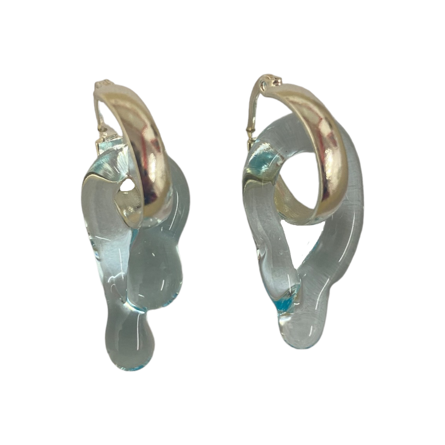 Clear Light Blue Murano Glass Drip Charm Hoops