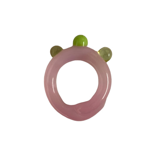 Pink Quartz Green Bubble Murano Glass Ring