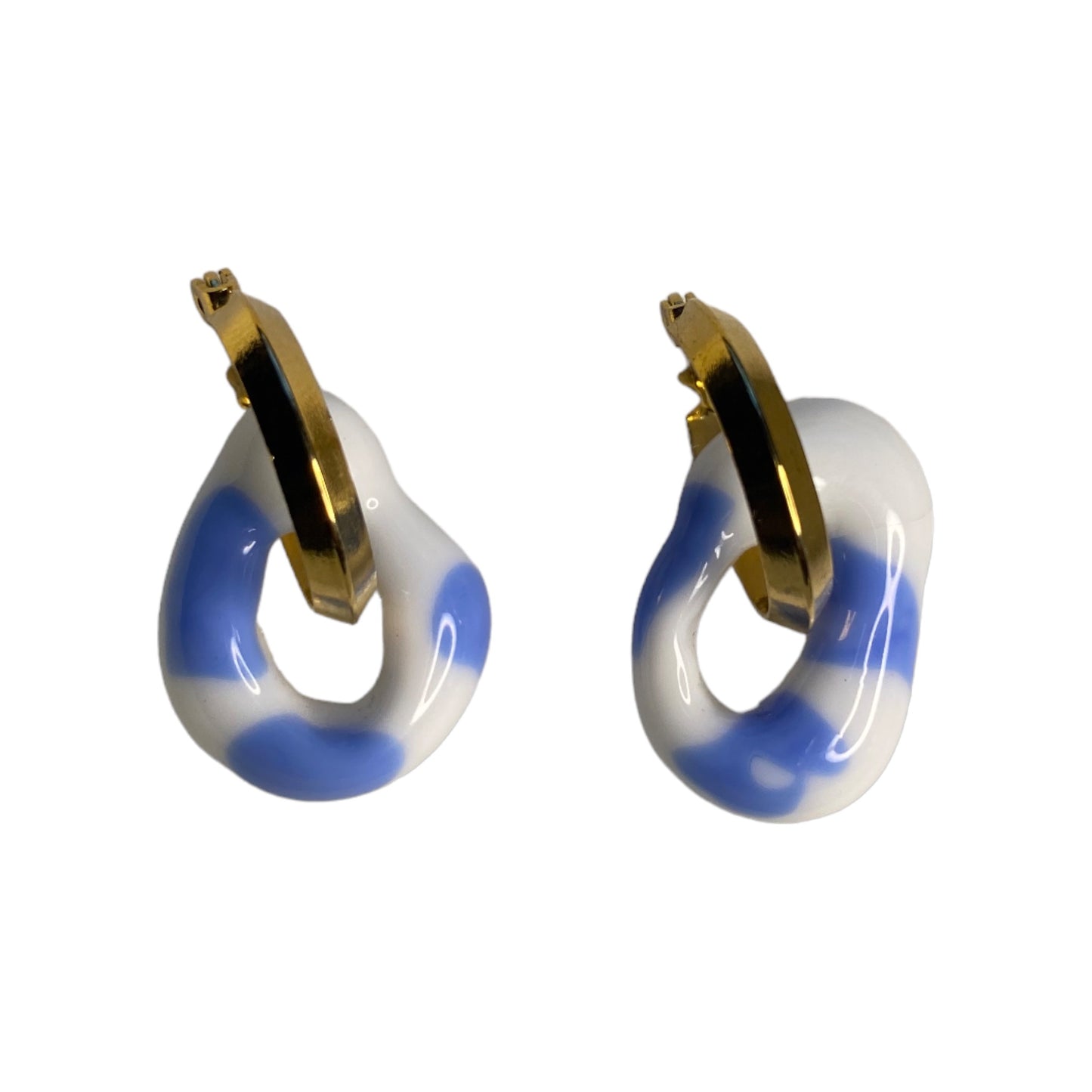 White/Blue Colour Murano Glass Donut Drop Charm Hoops.