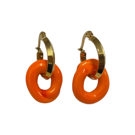 Opaque Orange Murano Glass Donut Drop Charm Hoops