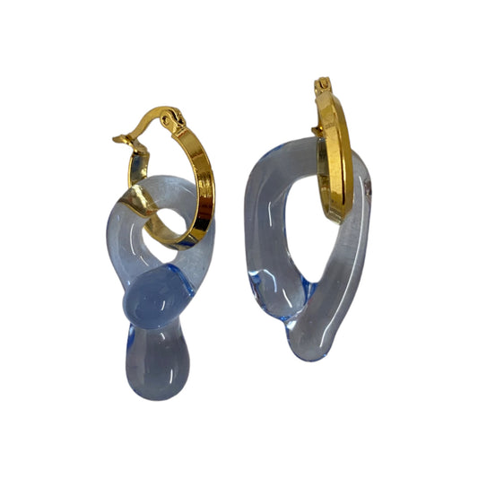 Clear Blue Murano Glass Drip Charm Hoops